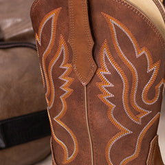 PLT-703605 Western Women's Flame Embroidered Cowgirl Vegan Leather Boots