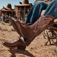 PLT-703605 Western Women's Flame Embroidered Cowgirl Vegan Leather Boots