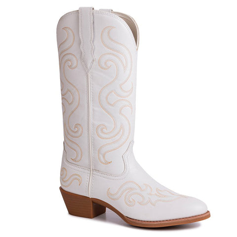 PLT-703601A  Women's Bright Side Embroidered Round Toe Western Vegan Leather Boots