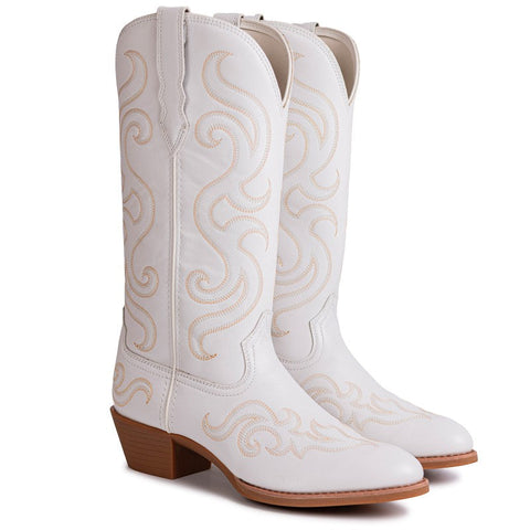 PLT-703601A  Women's Bright Side Embroidered Round Toe Western Vegan Leather Boots