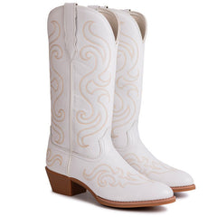 PLT-703601A  Women's Bright Side Embroidered Round Toe Western Vegan Leather Boots