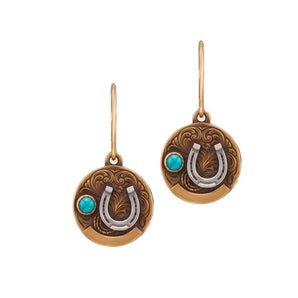 WG-AC-ER-3101 Wrangler Horseshoe & Turquoise Western Drop Earrings