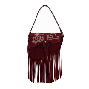 WG-HB-457-2003-BDY Wrangler Western Embroidered Fringe Crossbody Bag - Burgundy