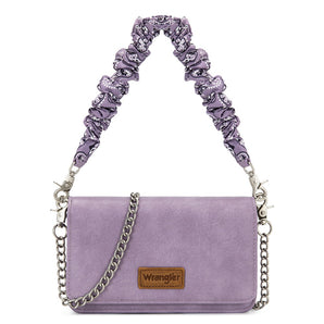 WG-HB-539-666-PP Wrangler Dual Strap Bandana Ruched Flap Crossbody Wallet Bag - Purple
