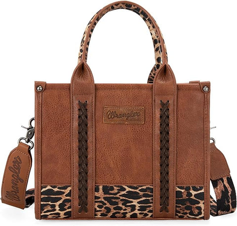 WG102-8120S  Wrangler Leopard Print Concealed Carry Tote/Crossbody Leopard