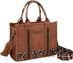 WG102-8120S  Wrangler Leopard Print Concealed Carry Tote/Crossbody Leopard