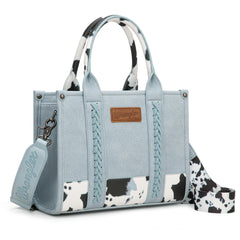 SP-WG102-8120SBL  Wrangler Cow Print Concealed Carry Tote/Crossbody - Blue