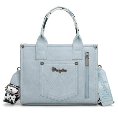 SP-WG102-8120SBL  Wrangler Cow Print Concealed Carry Tote/Crossbody - Blue