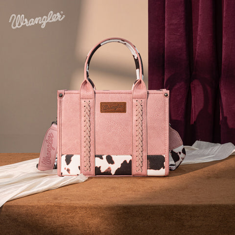 WG102-8120S  Wrangler Cow Print Concealed Carry Tote/Crossbody - Hot Pink
