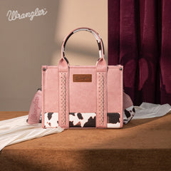 WG102-8120S  Wrangler Cow Print Concealed Carry Tote/Crossbody - Hot Pink
