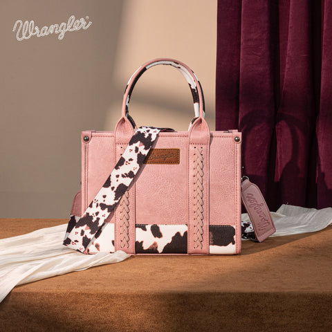 WG102-8120S  Wrangler Cow Print Concealed Carry Tote/Crossbody - Hot Pink