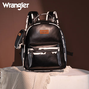 WG102-8603 Wrangler Cow Print Backpack With Coin Pouch - Black