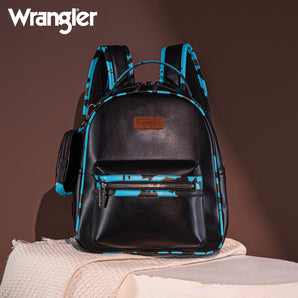 WG102-8603 Wrangler Cow Print Backpack With Coin Pouch - Turquoise
