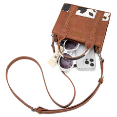WG102S-8120  Wrangler Cow Print Mini Tote/Crossbody - Brown