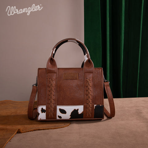 WG102S-8120  Wrangler Cow Print Mini Tote/Crossbody - Brown