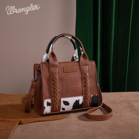 WG102S-8120  Wrangler Cow Print Mini Tote/Crossbody - Brown