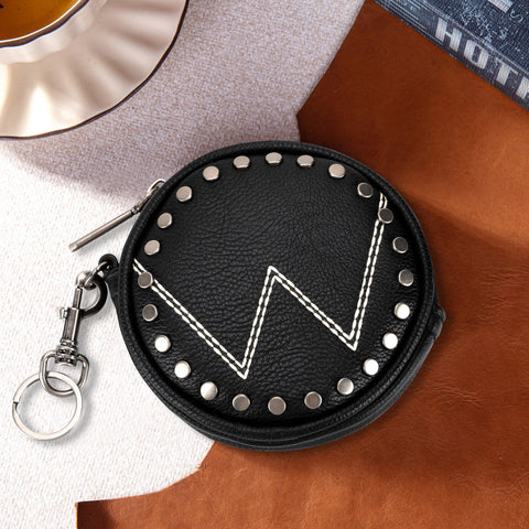 WG116-001  Wrangler Circular Coin Pouch "W" Logo  Bag Charm - Black