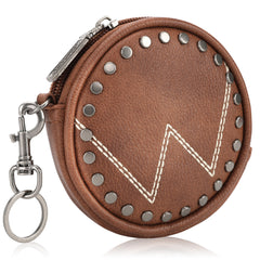 WG116-001  Wrangler Circular Coin Pouch "W" Logo  Bag Charm - Brown