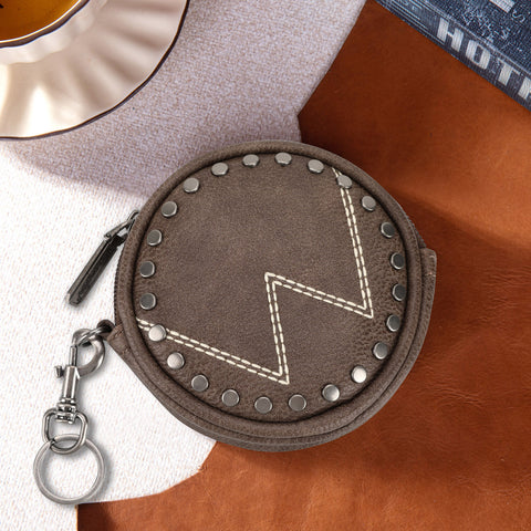 WG116-001  Wrangler Circular Coin Pouch "W" Logo  Bag Charm- Coffee