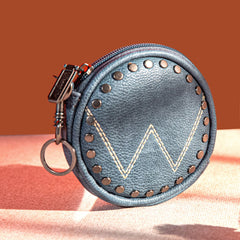 WG116-001  Wrangler Circular Coin Pouch "W" Logo  Bag Charm - Jean