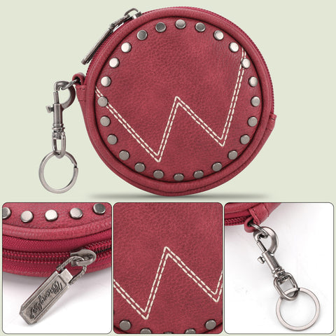 WG116-001  Wrangler Circular Coin Pouch "W" Logo  Bag Charm - Red