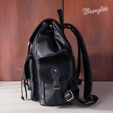 WG12-9110  Wrangler Hair-on Cowhide Backpack - Black