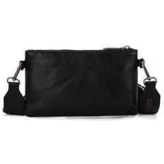 WG120-209  Wrangler Dual Zipper Compartment Crossbody Bag - Black