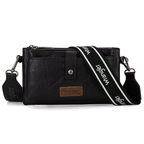 WG120-209  Wrangler Dual Zipper Compartment Crossbody Bag - Black