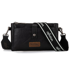 WG120-209  Wrangler Dual Zipper Compartment Crossbody Bag - Black