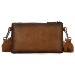 WG120-209  Wrangler Dual Zipper Compartment Crossbody Bag - Brown