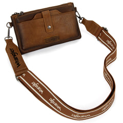 WG120-209  Wrangler Dual Zipper Compartment Crossbody Bag - Brown