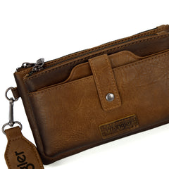WG120-209  Wrangler Dual Zipper Compartment Crossbody Bag - Brown