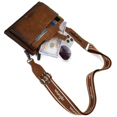 WG120-209  Wrangler Dual Zipper Compartment Crossbody Bag - Brown