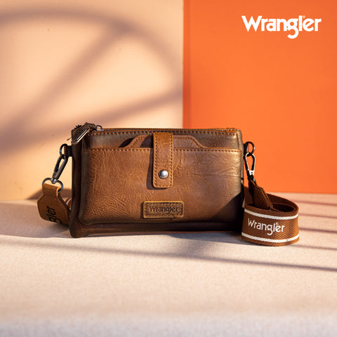 WG120-209  Wrangler Dual Zipper Compartment Crossbody Bag - Brown