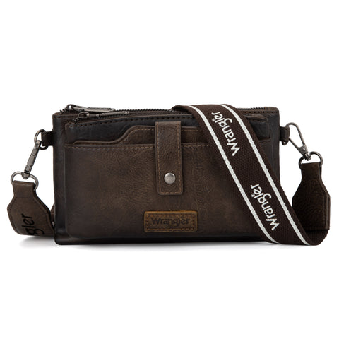 WG120-209  Wrangler Dual Zipper Compartment Crossbody Bag - Coffee