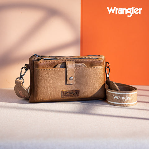 WG120-209  Wrangler Dual Zipper Compartment Crossbody Bag - Khaki