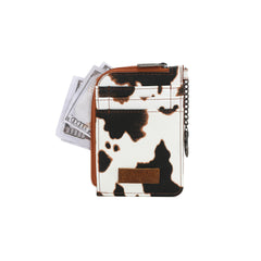 WG133-W005 Wrangler Cow Print Print Mini Zip Card Case - Brown