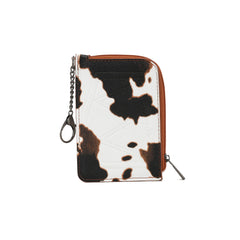 WG133-W005 Wrangler Cow Print Print Mini Zip Card Case - Brown