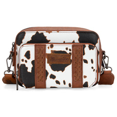 WG133-3003  Wrangler Cow Print Crossbody Purse With Wallet Compartment - Brown