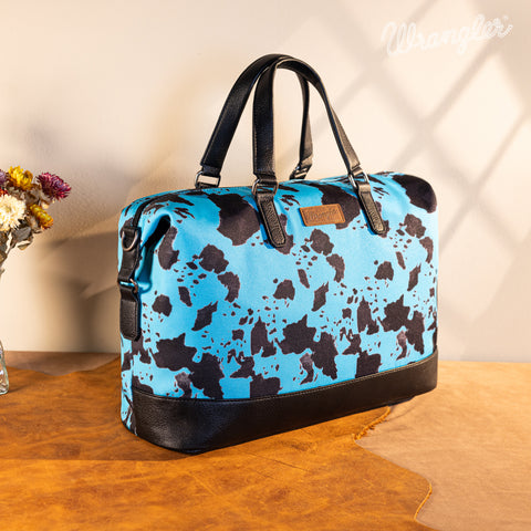 WG133-5110 Wrangler Cow Print Collection Weekender Bag -Turquoise