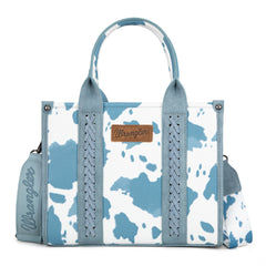 WG133-81203S  Wrangler Cow Print Concealed Carry Tote/Crossbody - Blue