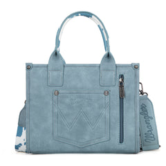 WG133-81203S  Wrangler Cow Print Concealed Carry Tote/Crossbody - Blue