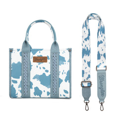 WG133-81203S  Wrangler Cow Print Concealed Carry Tote/Crossbody - Blue