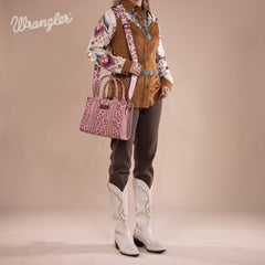 WG133-81203S  Wrangler Leopard Print Concealed Carry Tote/Crossbody - Pink