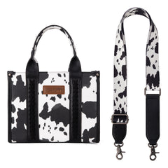 WG133-8120S  Wrangler Cow Print Concealed Carry Tote/Crossbody - Black