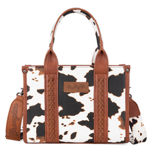 WG-HB-133-8120S-BR  Wrangler Cow Print Concealed Carry Tote/Crossbody -Brown