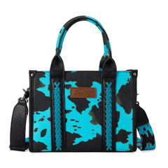 WG133-8120S  Wrangler Cow Print Concealed Carry Tote/Crossbody - Turquoise