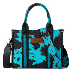 WG133-8120S  Wrangler Cow Print Concealed Carry Tote/Crossbody - Turquoise