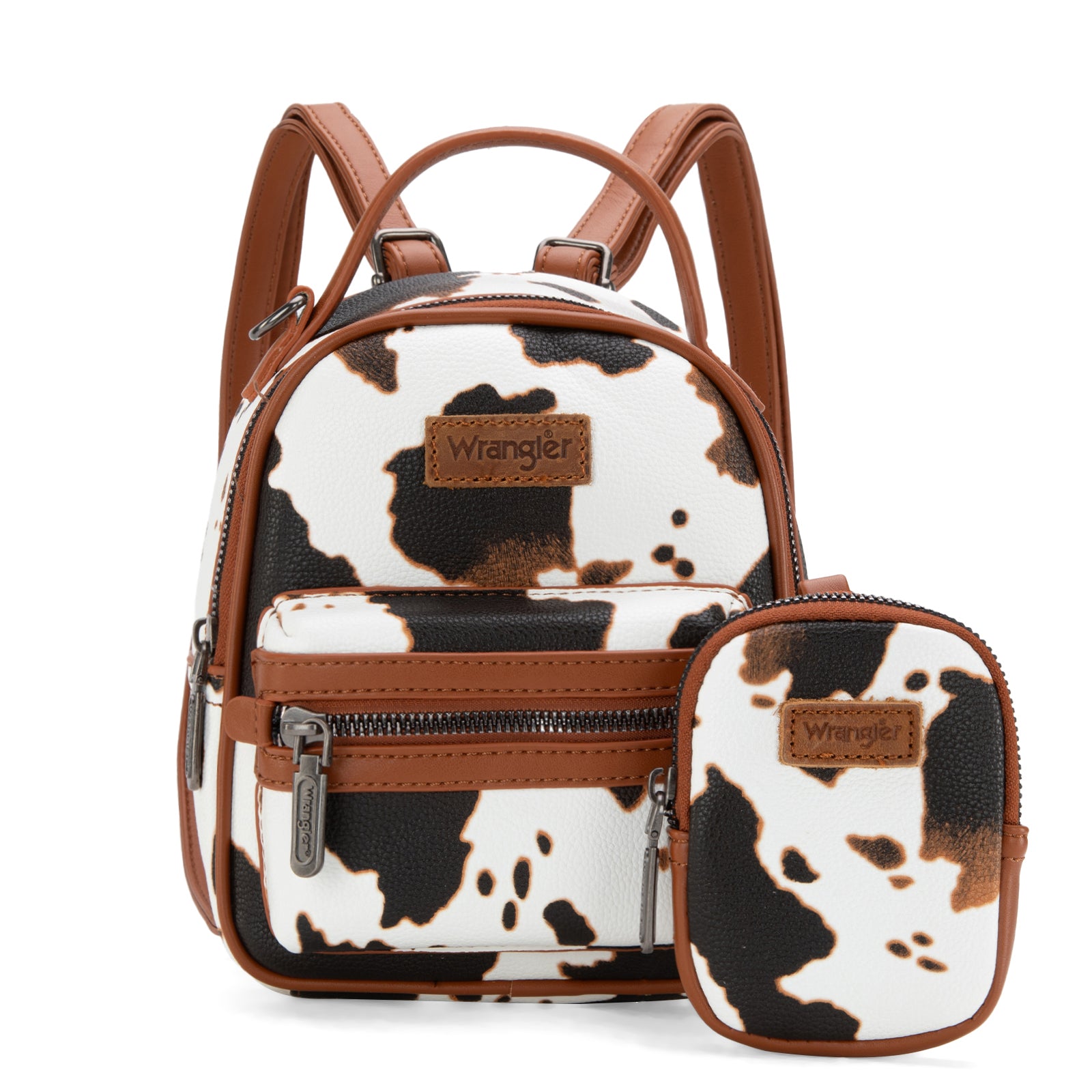 WG133-8600 Wrangler Cow Print Mini Backpack With Coin Pouch - Brown ...