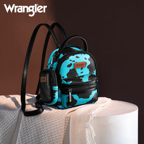 WG133-8600 Wrangler Cow Print Mini Backpack With Coin Pouch - Turquoise